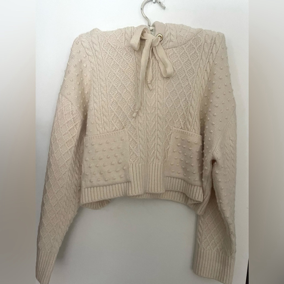 zara Cream Knit Cropped Hoodie sweater small - Picture 5 of 12